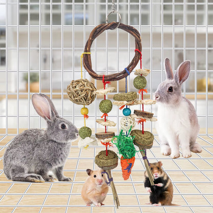 Rabbit Chew Toy Rabbits Cage Hanging Toys Rattan Ring Treats Grinding Teeth for Small Animals Guinea Pigs Hamsters Rabbits Rats