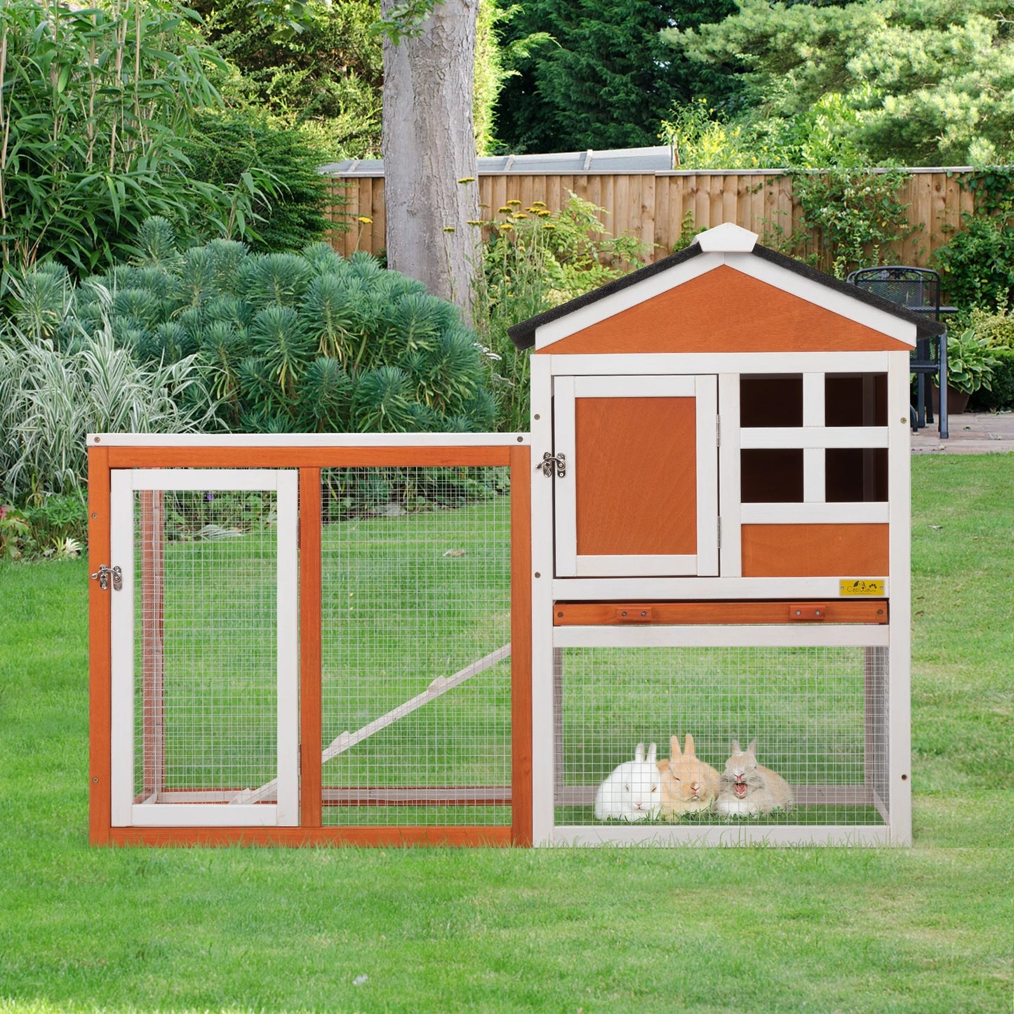 Outdoor Rabbit Hutch Large Pet House Wooden Habitat Small Animal Pet Poultry Cage, Gray