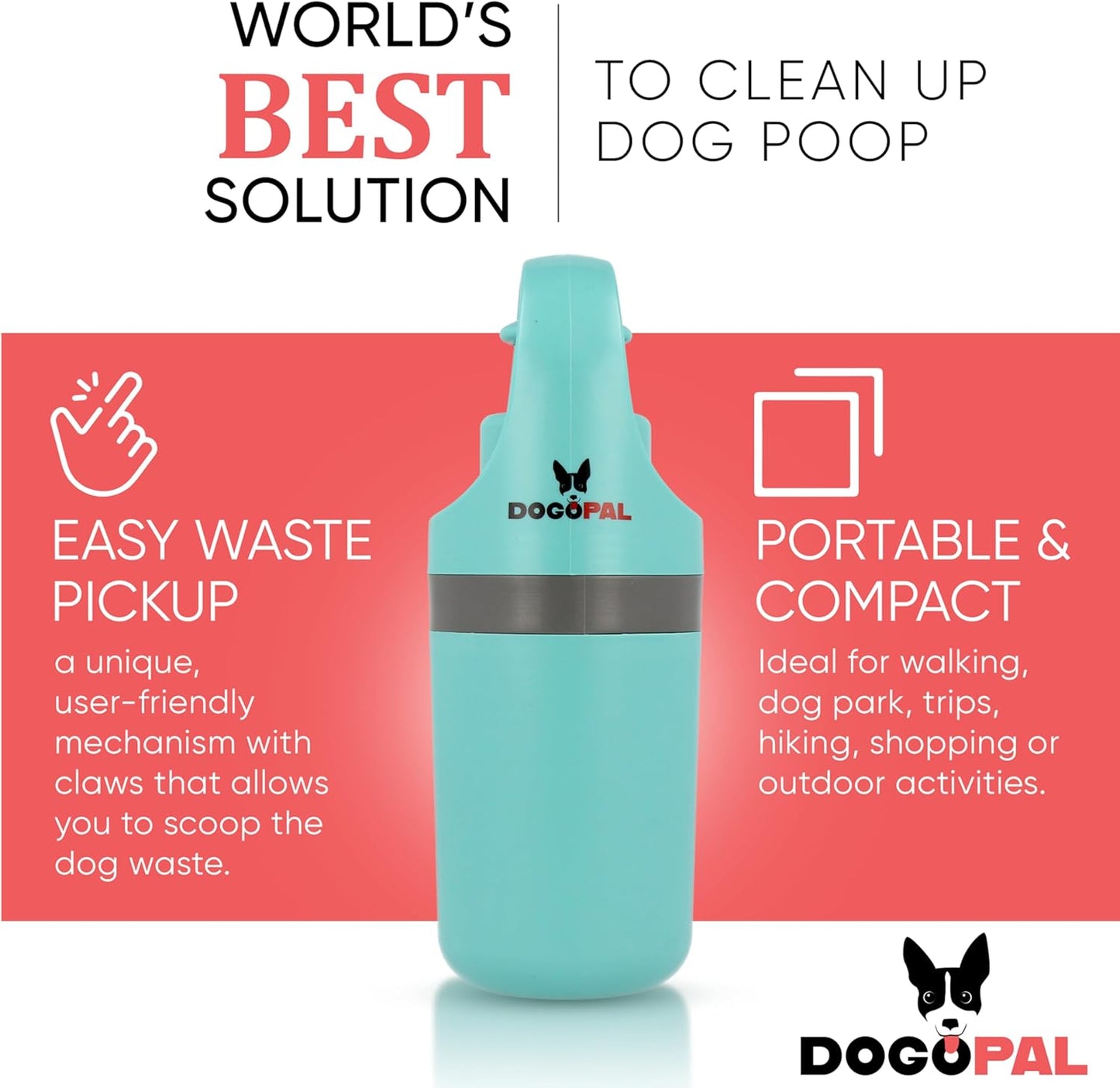 DOGOPAL 360 Portable Pooper Scooper with Bag Attachment & Dispenser – Lightweight Claw Poop Picker – Ideal for Small & Large Dogs – No-Touch, Hands-Free Waste Removal 2.0