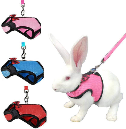 Pet Mesh Soft Harness with Leash Small Animal Vest Lead for Hamster Rabbit Bunny Small Animal Pet Accessories Belt Lead Set (Pink, S)