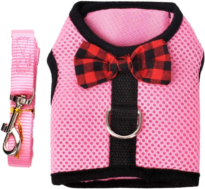 Pet Mesh Soft Harness with Leash Small Animal Vest Lead for Hamster Rabbit Bunny Small Animal Pet Accessories Belt Lead Set (Pink, S)