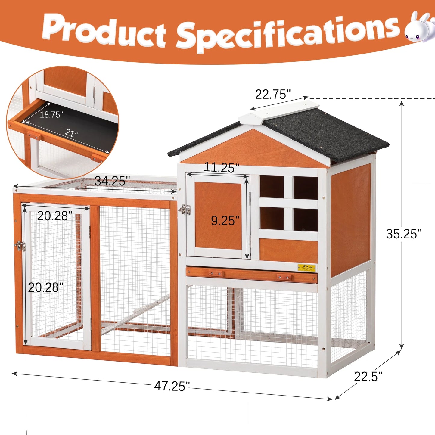 Outdoor Rabbit Hutch Large Pet House Wooden Habitat Small Animal Pet Poultry Cage, Gray