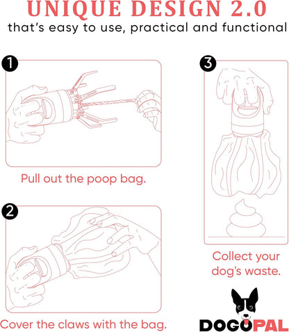 DOGOPAL 360 Portable Pooper Scooper with Bag Attachment & Dispenser – Lightweight Claw Poop Picker – Ideal for Small & Large Dogs – No-Touch, Hands-Free Waste Removal 2.0