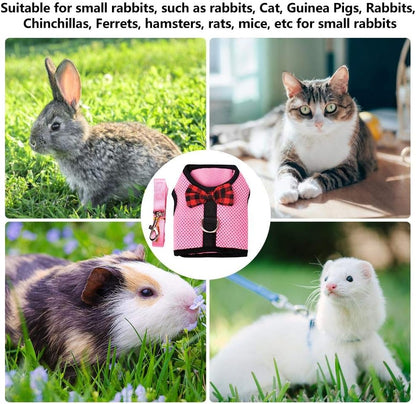 Pet Mesh Soft Harness with Leash Small Animal Vest Lead for Hamster Rabbit Bunny Small Animal Pet Accessories Belt Lead Set (Pink, S)