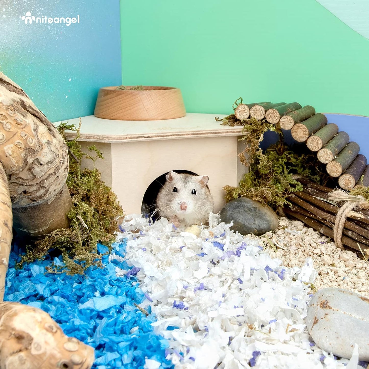 Niteangel Birch Chamber-Maze Hamster Hideout - Small Pets Woodland House Habitats Decor for Hamster Mice Gerbils Mouse