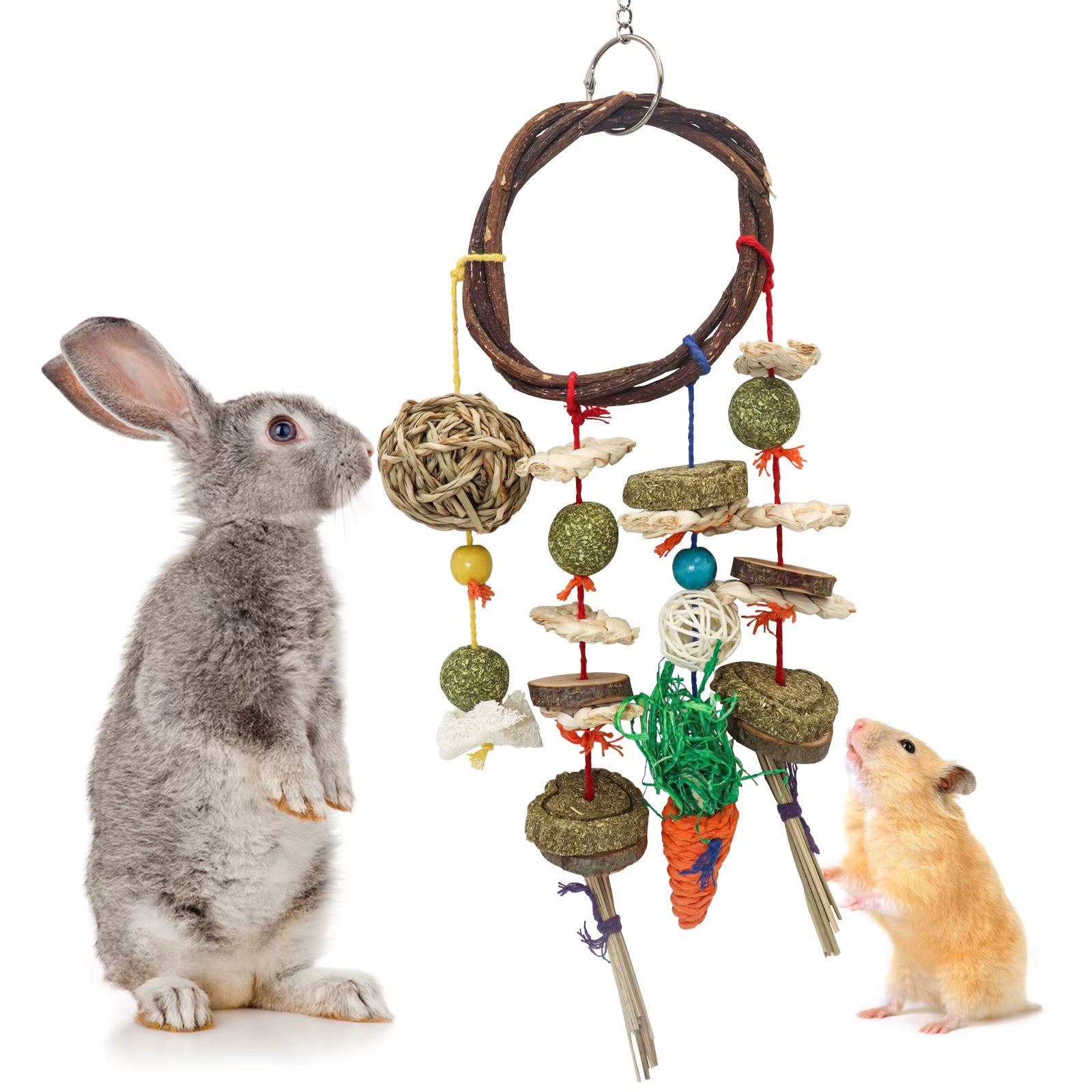 Rabbit Chew Toy Rabbits Cage Hanging Toys Rattan Ring Treats Grinding Teeth for Small Animals Guinea Pigs Hamsters Rabbits Rats