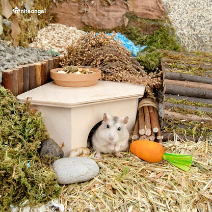 Niteangel Birch Chamber-Maze Hamster Hideout - Small Pets Woodland House Habitats Decor for Hamster Mice Gerbils Mouse