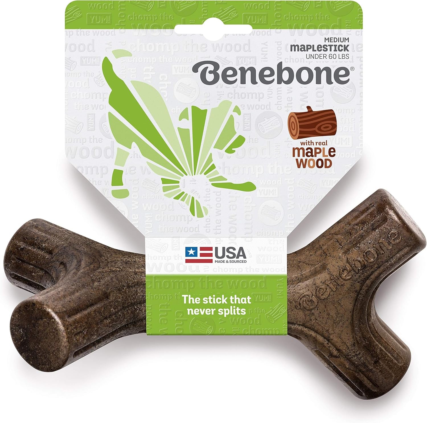 Benebone Maplestick Durable Dog Chew Toy for Aggressive Chewers, Real Maplewood, Made in USA, Medium