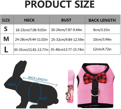 Pet Mesh Soft Harness with Leash Small Animal Vest Lead for Hamster Rabbit Bunny Small Animal Pet Accessories Belt Lead Set (Pink, S)