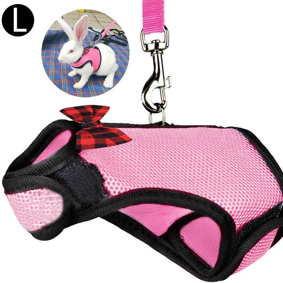 Pet Mesh Soft Harness with Leash Small Animal Vest Lead for Hamster Rabbit Bunny Small Animal Pet Accessories Belt Lead Set (Pink, S)