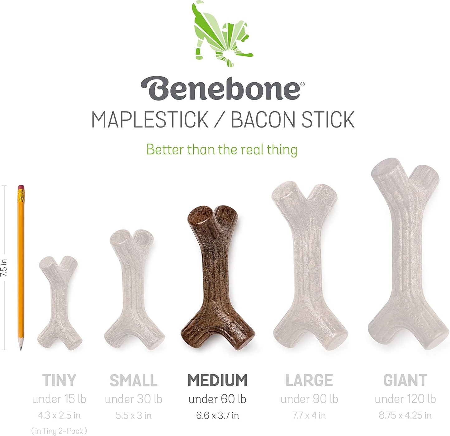 Benebone Maplestick Durable Dog Chew Toy for Aggressive Chewers, Real Maplewood, Made in USA, Medium